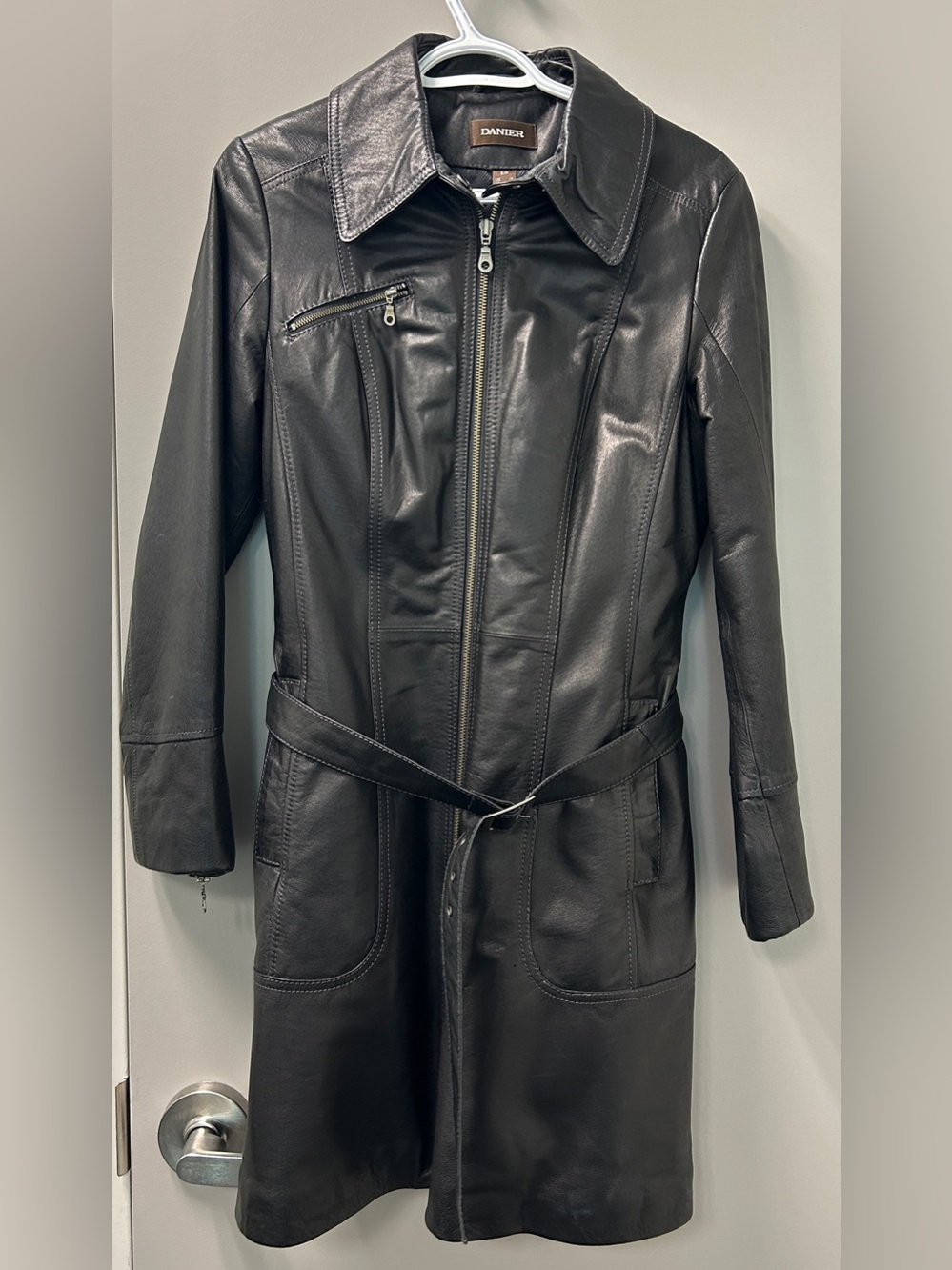 Danier Black Leather Trench Coat with Belt